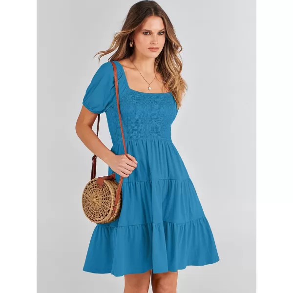 imageANRABESS Womens Summer Mini Dresses 2024 Casual Square Neck Smocked Puff Sleeve Cute Short DressSky Blue