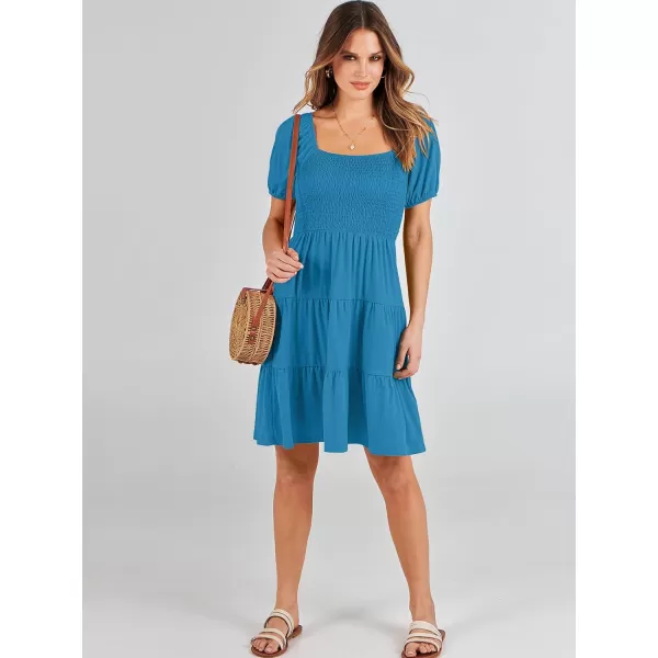 imageANRABESS Womens Summer Mini Dresses 2024 Casual Square Neck Smocked Puff Sleeve Cute Short DressSky Blue