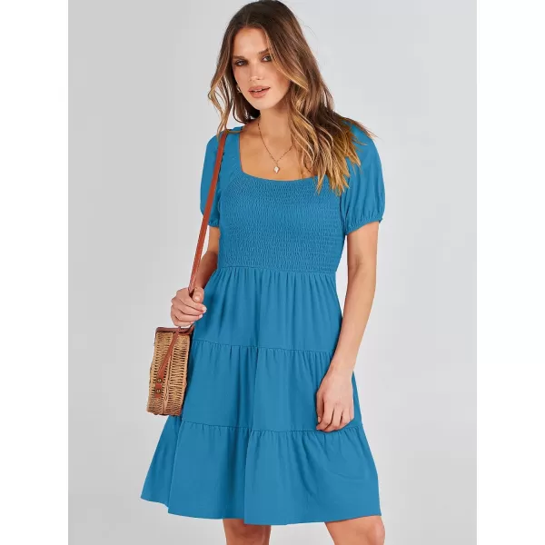 imageANRABESS Womens Summer Mini Dresses 2024 Casual Square Neck Smocked Puff Sleeve Cute Short DressSky Blue