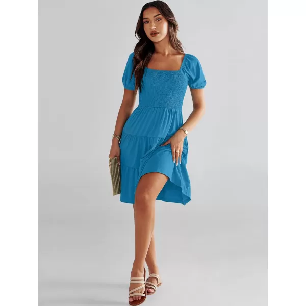 imageANRABESS Womens Summer Mini Dresses 2024 Casual Square Neck Smocked Puff Sleeve Cute Short DressSky Blue