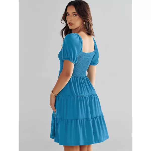 imageANRABESS Womens Summer Mini Dresses 2024 Casual Square Neck Smocked Puff Sleeve Cute Short DressSky Blue