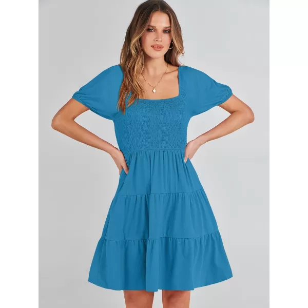 imageANRABESS Womens Summer Mini Dresses 2024 Casual Square Neck Smocked Puff Sleeve Cute Short DressSky Blue
