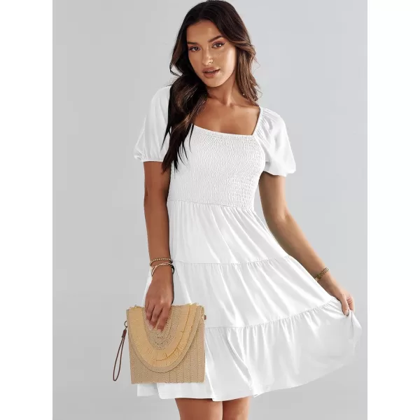 imageANRABESS Womens Summer Mini Dresses 2024 Casual Square Neck Smocked Puff Sleeve Cute Short DressWhite