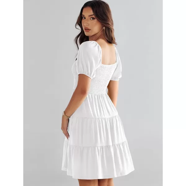 imageANRABESS Womens Summer Mini Dresses 2024 Casual Square Neck Smocked Puff Sleeve Cute Short DressWhite