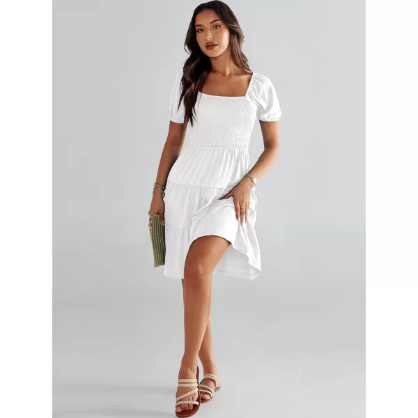 imageANRABESS Womens Summer Mini Dresses 2024 Casual Square Neck Smocked Puff Sleeve Cute Short DressWhite