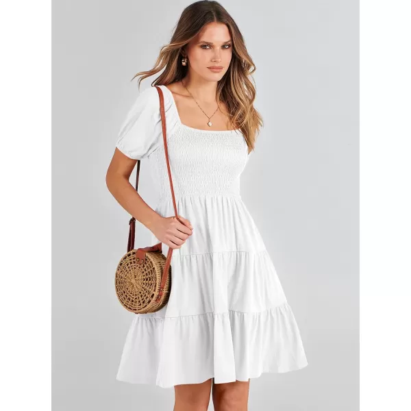 imageANRABESS Womens Summer Mini Dresses 2024 Casual Square Neck Smocked Puff Sleeve Cute Short DressWhite