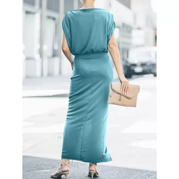 imageANRABESS Womens Summer Off Shoulder Short Sleeve Wrap Slit Bodycon Maxi Elegant DressLake Blue