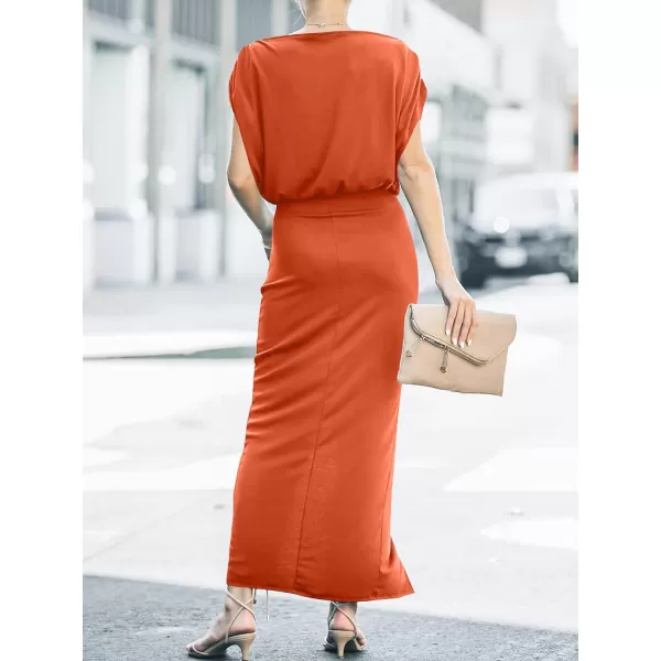 imageANRABESS Womens Summer Off Shoulder Short Sleeve Wrap Slit Bodycon Maxi Elegant DressOrange