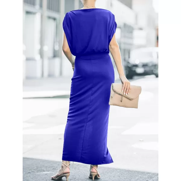 imageANRABESS Womens Summer Off Shoulder Short Sleeve Wrap Slit Bodycon Maxi Elegant DressRoyal Blue