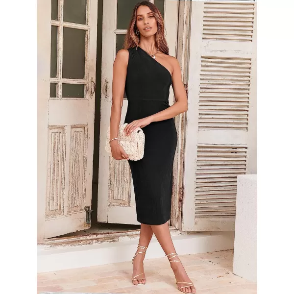 imageANRABESS Womens Summer One Shoulder Bodycon Midi Dress Sleeveless Back Cutout Cocktail Party DressesBlack