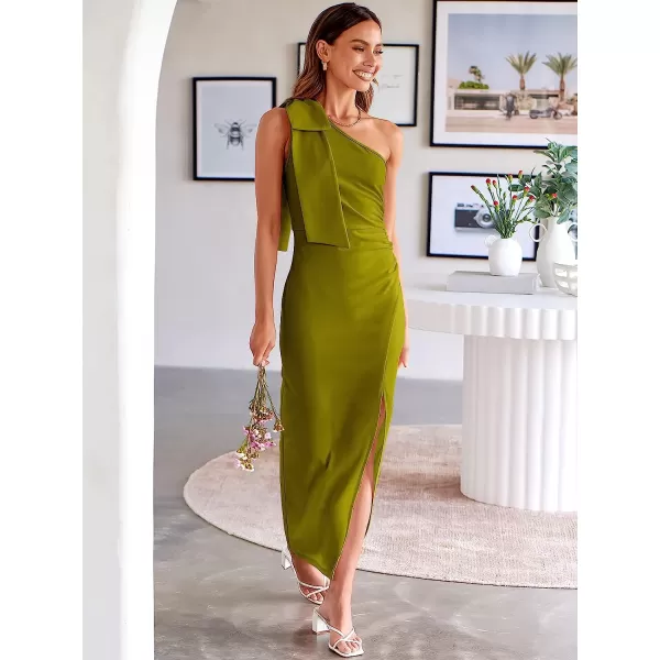 imageANRABESS Womens Summer One Shoulder Long Formal Dresses Sleeveless Ruched Bodycon Wedding Guest Slit Maxi DressGrass