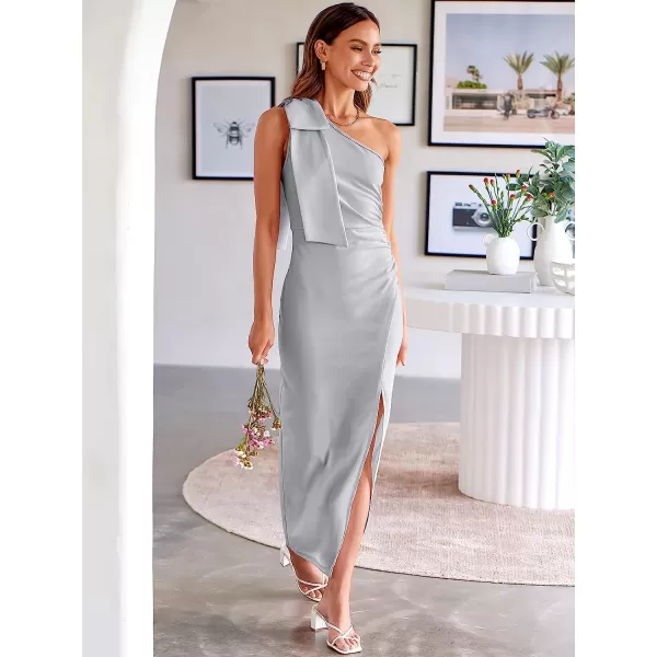 imageANRABESS Womens Summer One Shoulder Long Formal Dresses Sleeveless Ruched Bodycon Wedding Guest Slit Maxi DressLight Gray