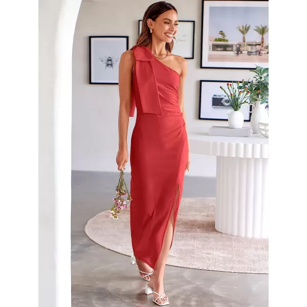 imageANRABESS Womens Summer One Shoulder Long Formal Dresses Sleeveless Ruched Bodycon Wedding Guest Slit Maxi DressRust