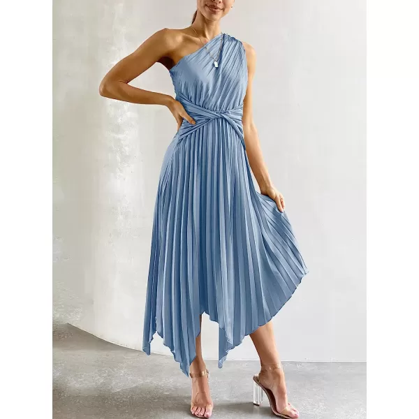 imageANRABESS Womens Summer One Shoulder Midi Dress Sleeveless Twist Pleated Asymmetric Satin Cocktail Party DressSky