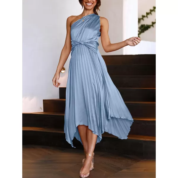 imageANRABESS Womens Summer One Shoulder Midi Dress Sleeveless Twist Pleated Asymmetric Satin Cocktail Party DressSky