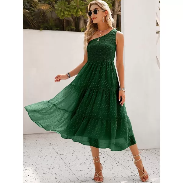 imageANRABESS Womens Summer One Shoulder Sundress Sleeveless Swiss Dot Smocked Flowy Tiered Beach Long DressDeep Green