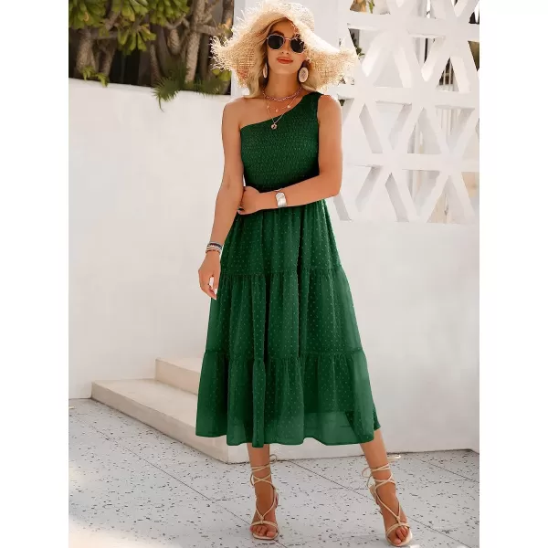 imageANRABESS Womens Summer One Shoulder Sundress Sleeveless Swiss Dot Smocked Flowy Tiered Beach Long DressDeep Green