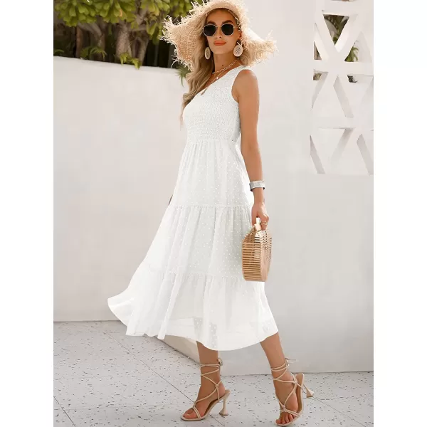 imageANRABESS Womens Summer One Shoulder Sundress Sleeveless Swiss Dot Smocked Flowy Tiered Beach Long DressWihte