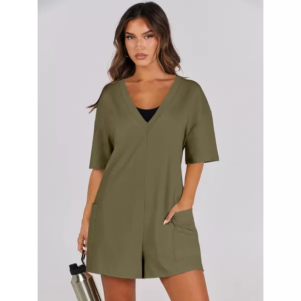 imageANRABESS Womens Summer Oversized TShirts Rompers Short Sleeve Loose Casual Short Jumpsuit Overall Onesie Lounge OutfitsArmy Green