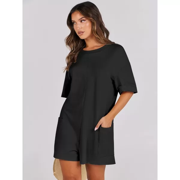 imageANRABESS Womens Summer Oversized TShirts Rompers Short Sleeve Loose Casual Short Jumpsuit Overall Onesie Lounge OutfitsBlack