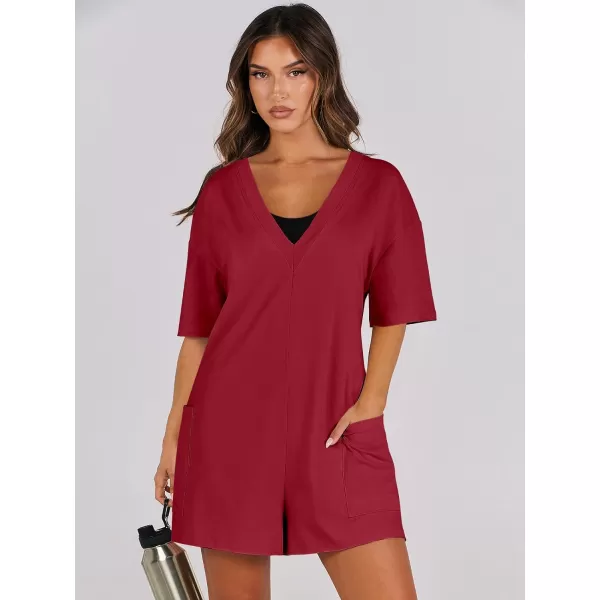 imageANRABESS Womens Summer Oversized TShirts Rompers Short Sleeve Loose Casual Short Jumpsuit Overall Onesie Lounge OutfitsBurgundy