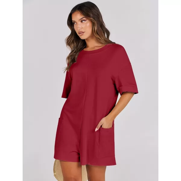 imageANRABESS Womens Summer Oversized TShirts Rompers Short Sleeve Loose Casual Short Jumpsuit Overall Onesie Lounge OutfitsBurgundy