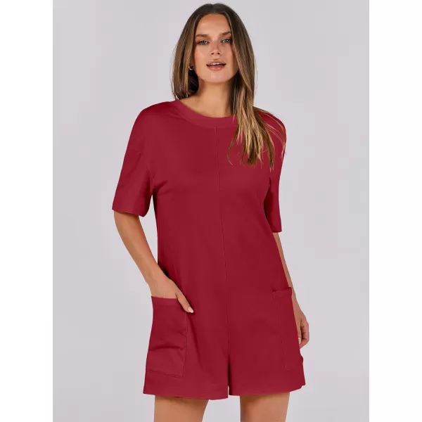 imageANRABESS Womens Summer Oversized TShirts Rompers Short Sleeve Loose Casual Short Jumpsuit Overall Onesie Lounge OutfitsBurgundy