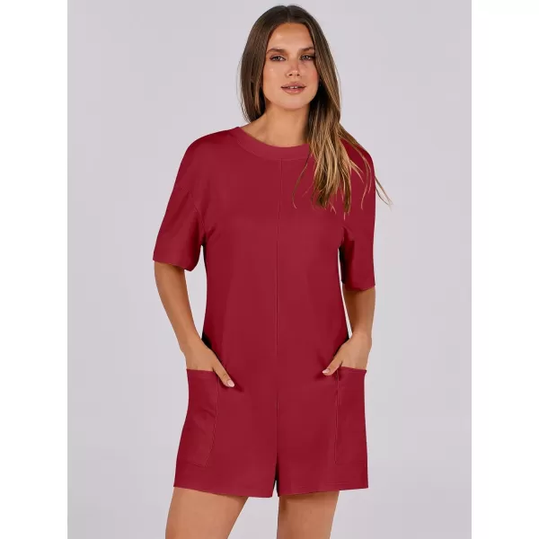 imageANRABESS Womens Summer Oversized TShirts Rompers Short Sleeve Loose Casual Short Jumpsuit Overall Onesie Lounge OutfitsBurgundy