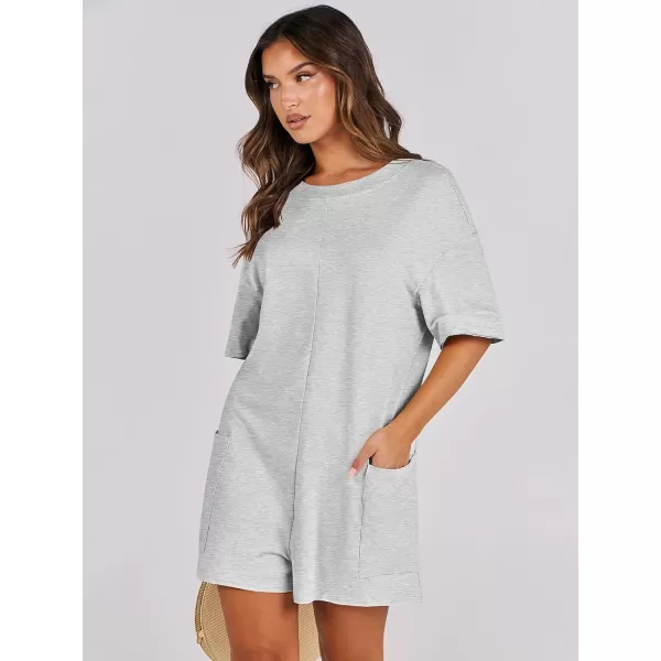 imageANRABESS Womens Summer Oversized TShirts Rompers Short Sleeve Loose Casual Short Jumpsuit Overall Onesie Lounge OutfitsLight Grey