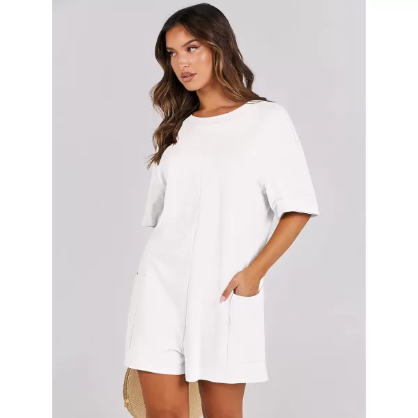 imageANRABESS Womens Summer Oversized TShirts Rompers Short Sleeve Loose Casual Short Jumpsuit Overall Onesie Lounge OutfitsWhite