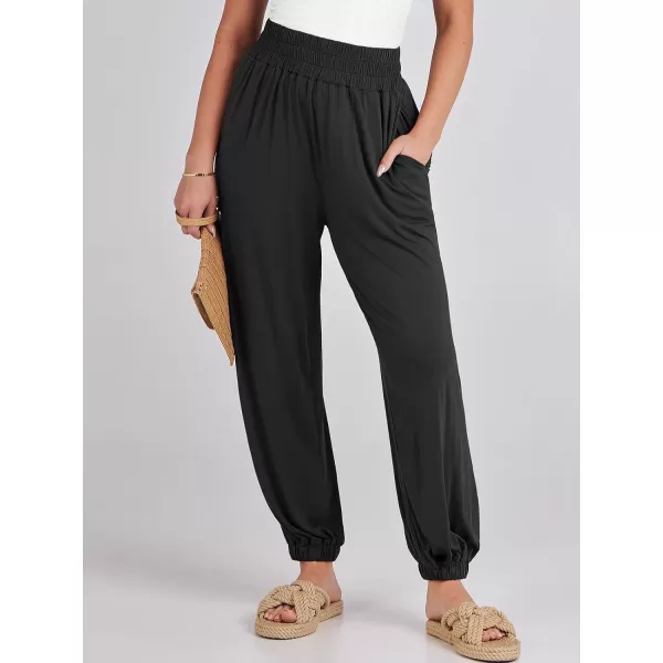imageANRABESS Womens Summer Palazzo Pants Casual Loose Elastic High Waist Lounge Baggy Joggers Trousers with PocketsBlack