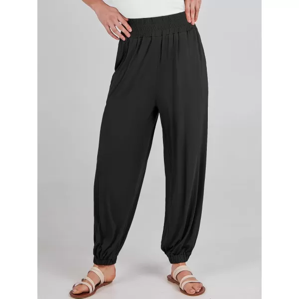 imageANRABESS Womens Summer Palazzo Pants Casual Loose Elastic High Waist Lounge Baggy Joggers Trousers with PocketsBlack
