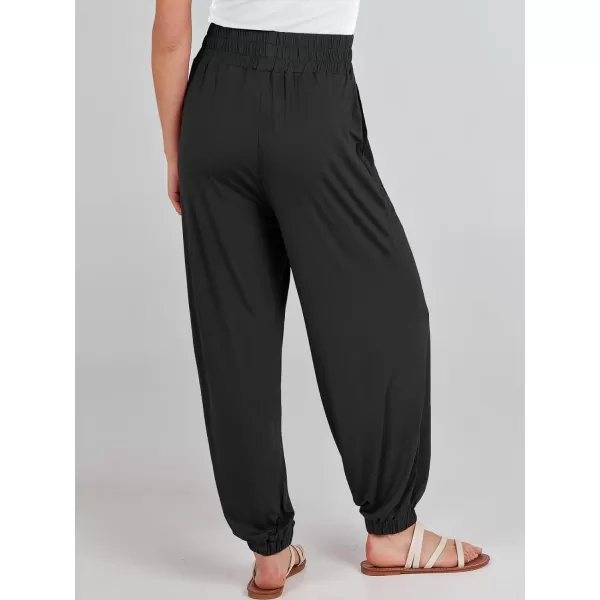 imageANRABESS Womens Summer Palazzo Pants Casual Loose Elastic High Waist Lounge Baggy Joggers Trousers with PocketsBlack