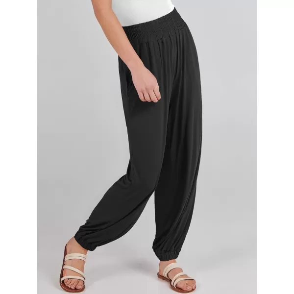 imageANRABESS Womens Summer Palazzo Pants Casual Loose Elastic High Waist Lounge Baggy Joggers Trousers with PocketsBlack