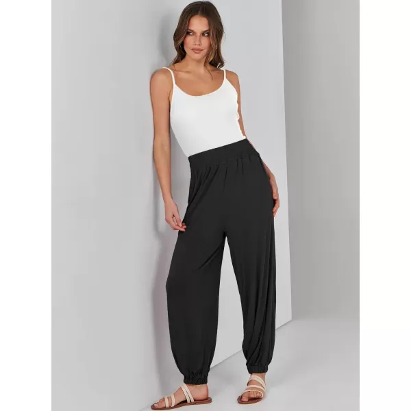 imageANRABESS Womens Summer Palazzo Pants Casual Loose Elastic High Waist Lounge Baggy Joggers Trousers with PocketsBlack