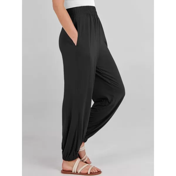 imageANRABESS Womens Summer Palazzo Pants Casual Loose Elastic High Waist Lounge Baggy Joggers Trousers with PocketsBlack
