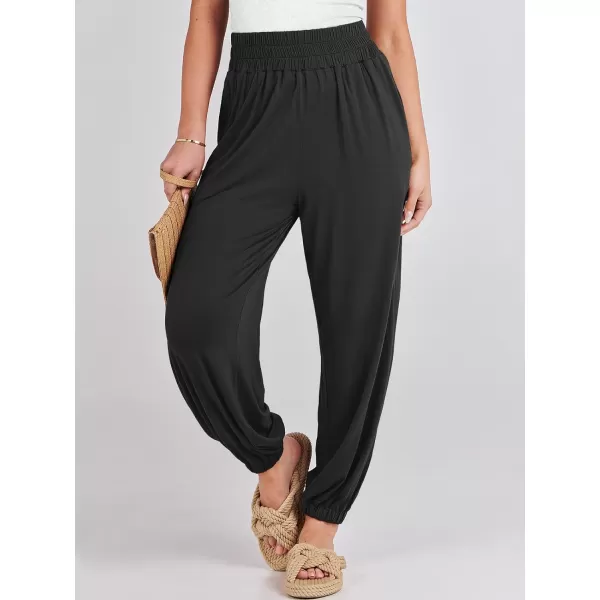 imageANRABESS Womens Summer Palazzo Pants Casual Loose Elastic High Waist Lounge Baggy Joggers Trousers with PocketsBlack
