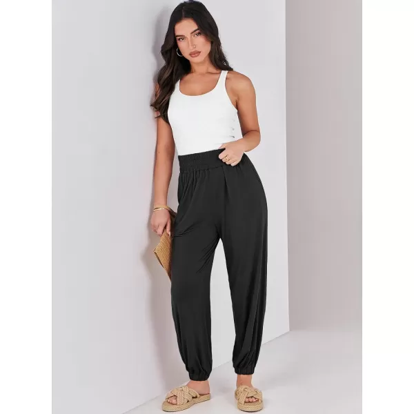 imageANRABESS Womens Summer Palazzo Pants Casual Loose Elastic High Waist Lounge Baggy Joggers Trousers with PocketsBlack