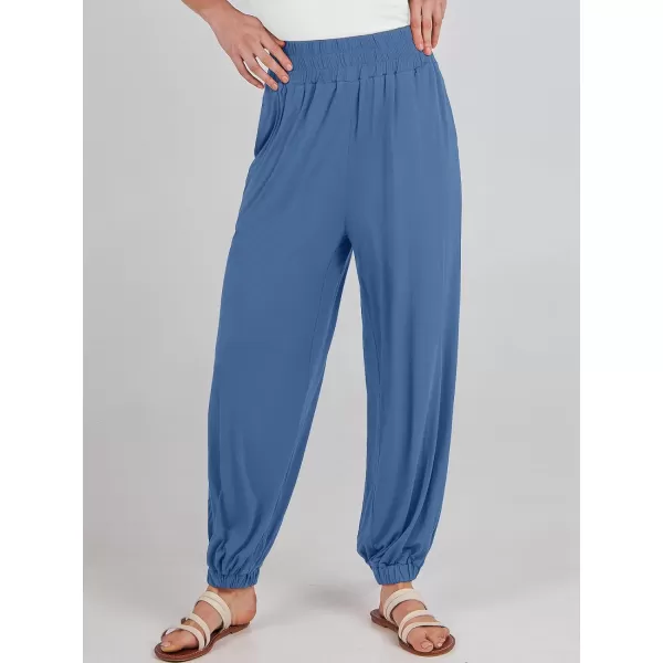 imageANRABESS Womens Summer Palazzo Pants Casual Loose Elastic High Waist Lounge Baggy Joggers Trousers with PocketsBlue