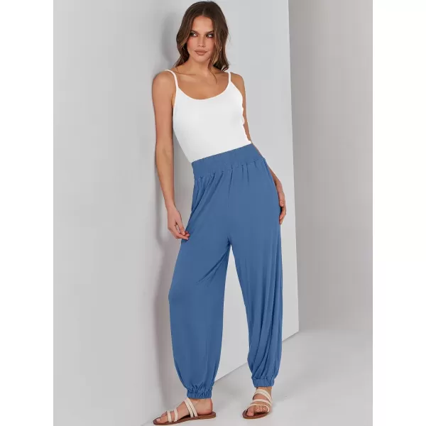 imageANRABESS Womens Summer Palazzo Pants Casual Loose Elastic High Waist Lounge Baggy Joggers Trousers with PocketsBlue