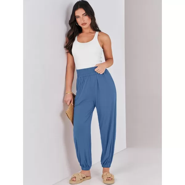 imageANRABESS Womens Summer Palazzo Pants Casual Loose Elastic High Waist Lounge Baggy Joggers Trousers with PocketsBlue