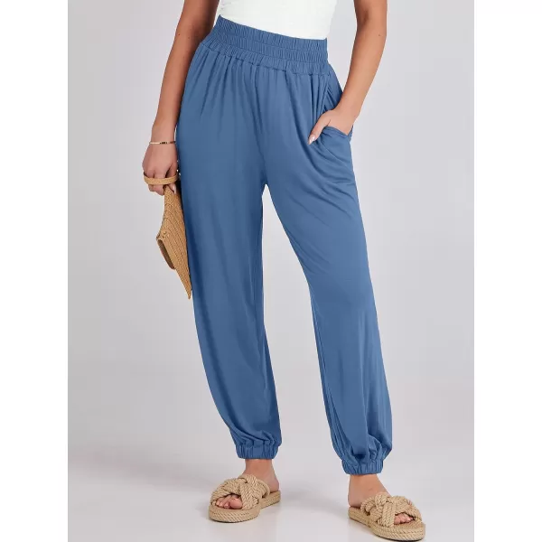 imageANRABESS Womens Summer Palazzo Pants Casual Loose Elastic High Waist Lounge Baggy Joggers Trousers with PocketsBlue