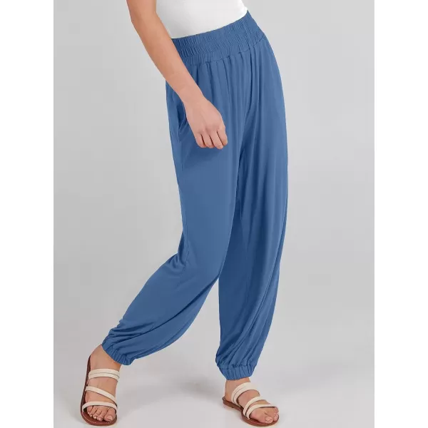 imageANRABESS Womens Summer Palazzo Pants Casual Loose Elastic High Waist Lounge Baggy Joggers Trousers with PocketsBlue