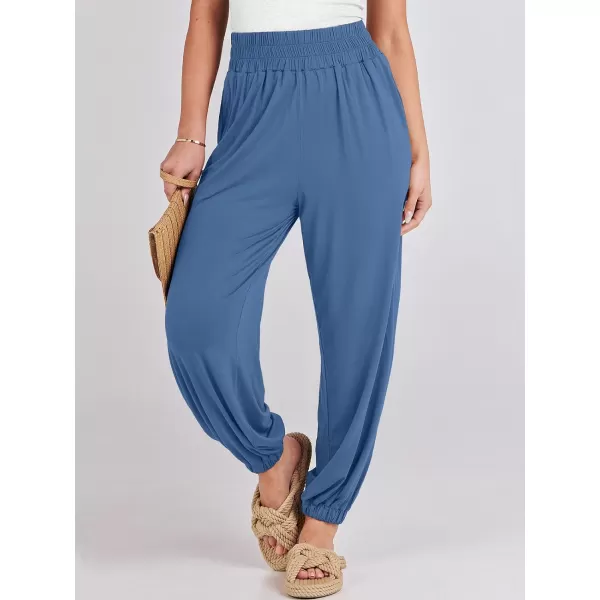 imageANRABESS Womens Summer Palazzo Pants Casual Loose Elastic High Waist Lounge Baggy Joggers Trousers with PocketsBlue