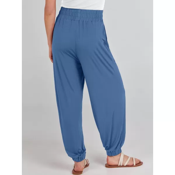 imageANRABESS Womens Summer Palazzo Pants Casual Loose Elastic High Waist Lounge Baggy Joggers Trousers with PocketsBlue