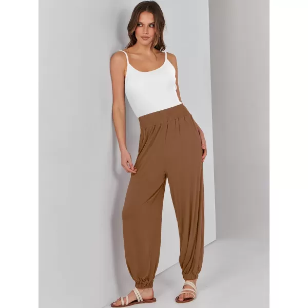 imageANRABESS Womens Summer Palazzo Pants Casual Loose Elastic High Waist Lounge Baggy Joggers Trousers with PocketsBrown