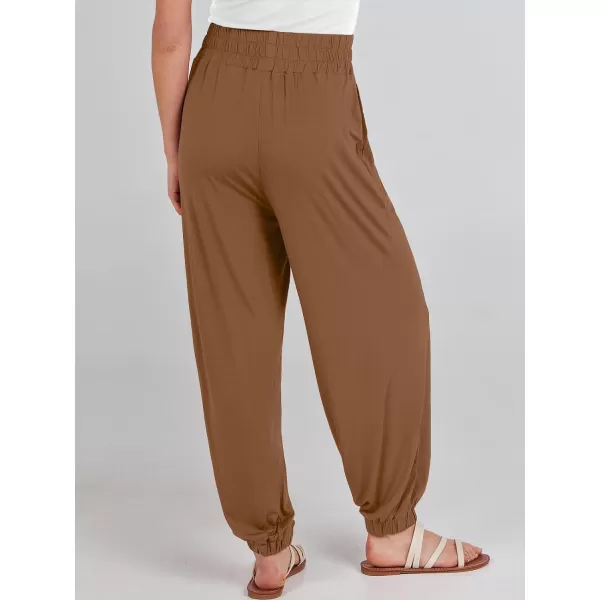 imageANRABESS Womens Summer Palazzo Pants Casual Loose Elastic High Waist Lounge Baggy Joggers Trousers with PocketsBrown