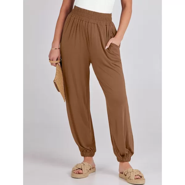 imageANRABESS Womens Summer Palazzo Pants Casual Loose Elastic High Waist Lounge Baggy Joggers Trousers with PocketsBrown