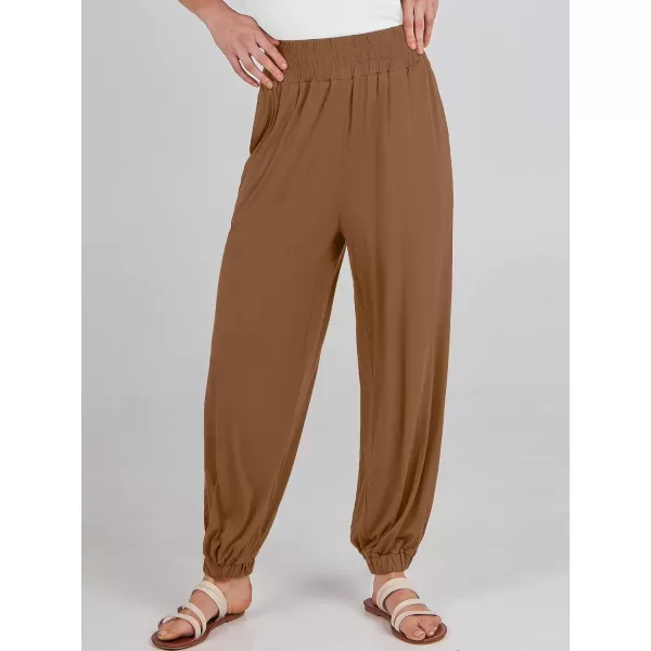 imageANRABESS Womens Summer Palazzo Pants Casual Loose Elastic High Waist Lounge Baggy Joggers Trousers with PocketsBrown