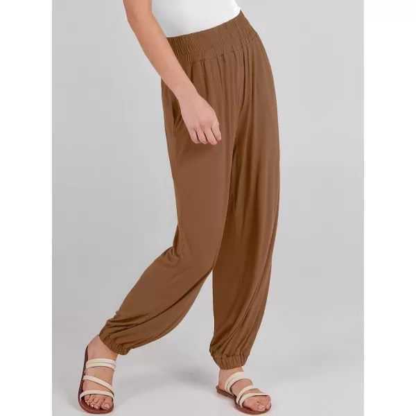 imageANRABESS Womens Summer Palazzo Pants Casual Loose Elastic High Waist Lounge Baggy Joggers Trousers with PocketsBrown